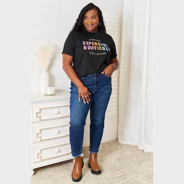 Simply Love tee in black featuring a colorful graphic design with a relaxed fit for women