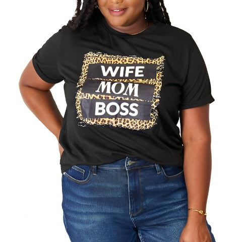Women's Shirts - T-Shirts Simply Love WIFE MOM BOSS Leopard Graphic T-Shirt