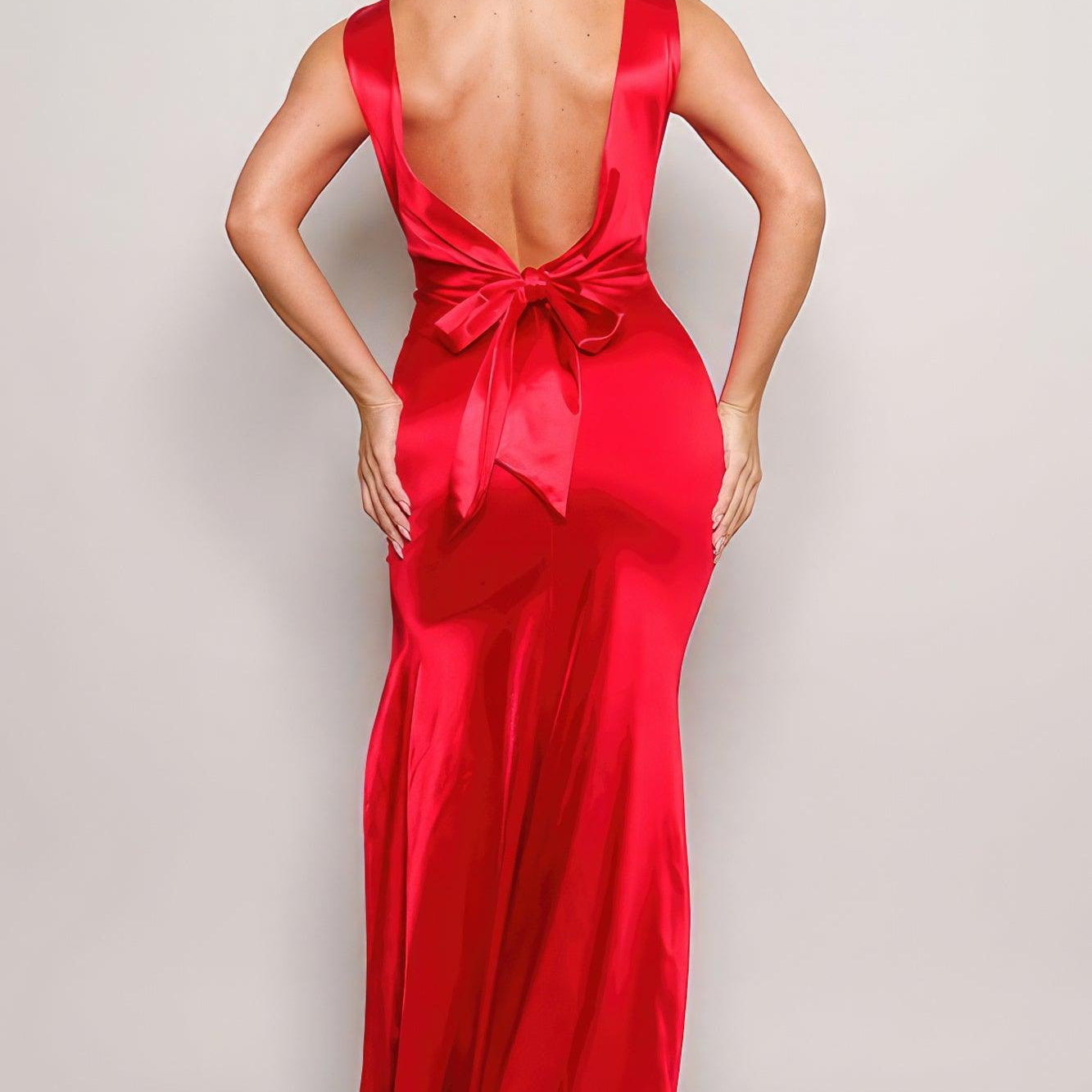 Women's Dresses Sleeveless Deep V Low Back Bow Maxi Dress - Vibrant Red