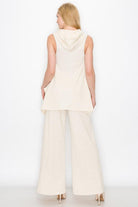 Women's Outfits & Sets Sleeveless Hooded Top And Wide Leg Pants Set - Ivory
