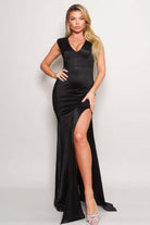 Women's Dresses Sleeveless Power Shoulder Slitted Maxi Dress - Black