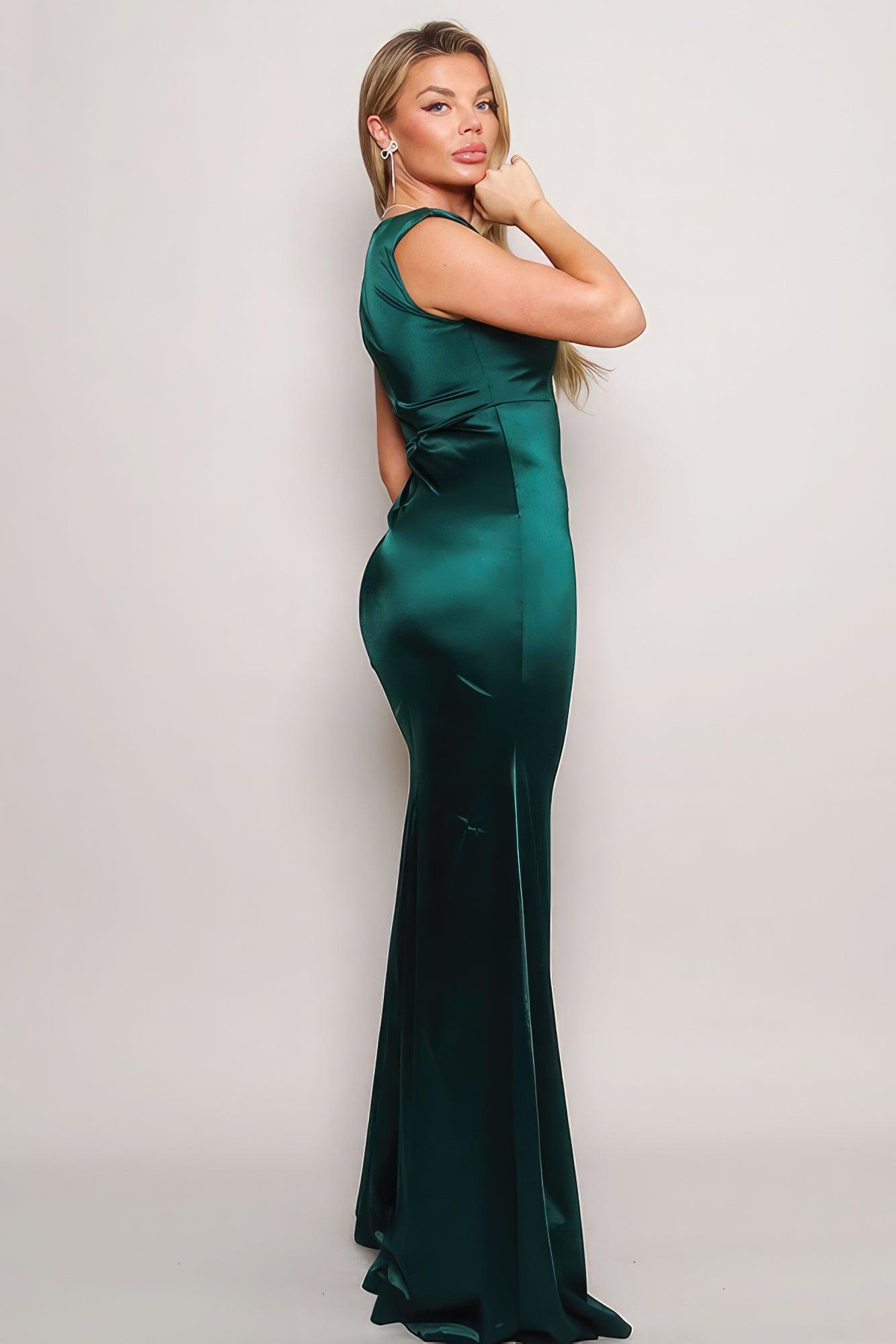 Women's Dresses Sleeveless Power Shoulder Slitted Maxi Dress - Hunter Green
