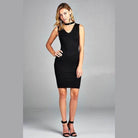 Black sleeveless V-neck sweater dress fitted style perfect for casual or evening outings