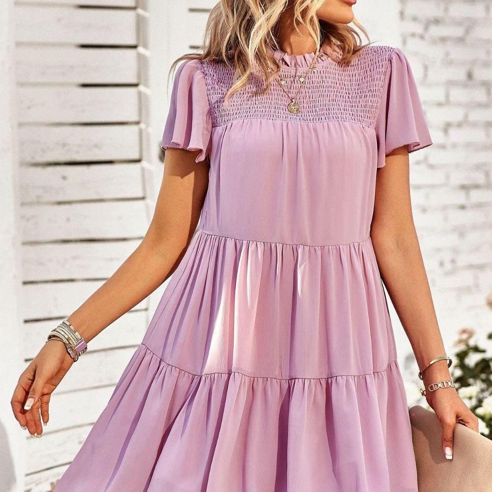 Women's Dresses Smocked Puff Sleeve Tiered Mini Dress