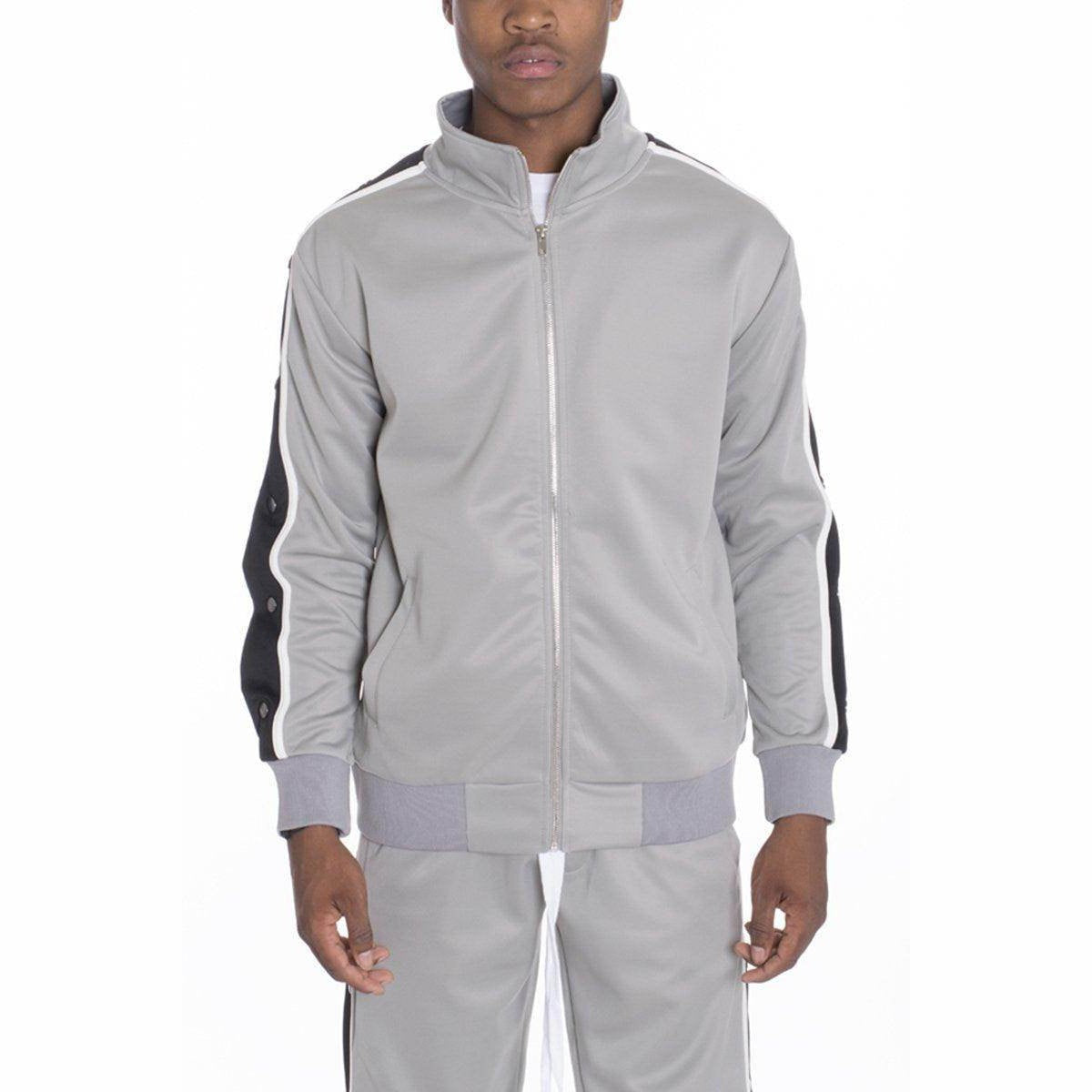 Men's VacationGrabs snap button track jacket in gray with stylish side details and zip closure