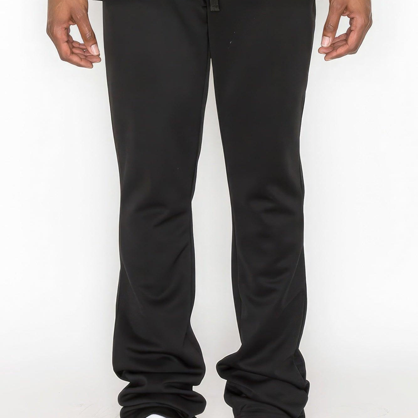 Men's Pants - Joggers Solid Black Flare Stacked Track Pants