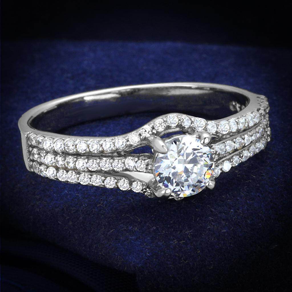 Sparkling engagement ring sterling silver with a round center stone and sparkling band accents