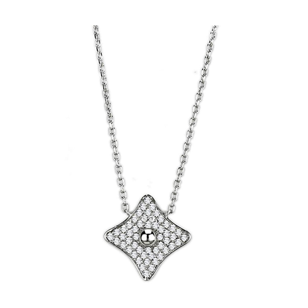 VacationGrabs sparkling rhodium plated necklace with a diamond-shaped pendant and sparkling details