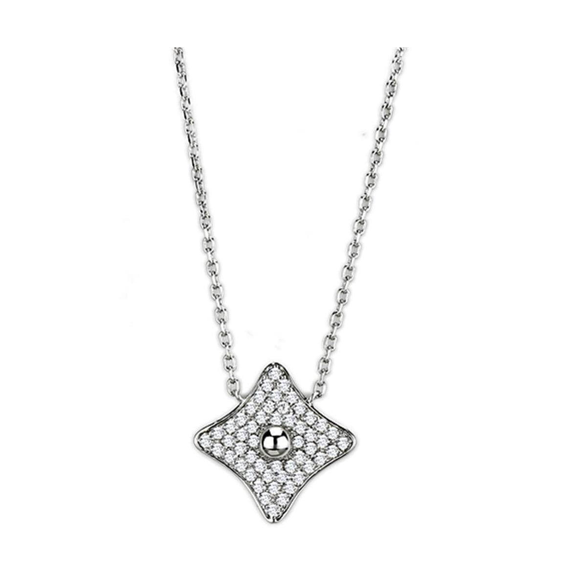 VacationGrabs sparkling rhodium plated necklace with a diamond-shaped pendant and sparkling details