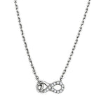 Sparkling silver tone necklace for gifting featuring an infinity design with elegant accents