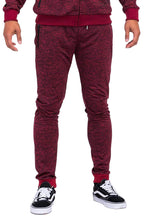 Men's VacationGrabs speckled jogger pants in burgundy with a snug fit and zip pockets