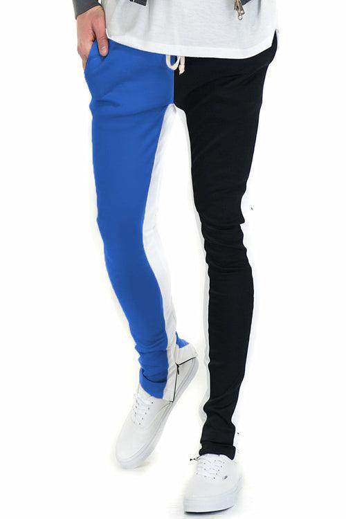 Men's split track pants for men in blue and black with a slim fit design and comfortable fabric