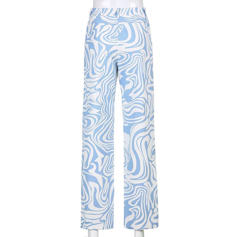Women's Jeans Spring Casual Straight Woven Pants Loose Fit Swirl Print
