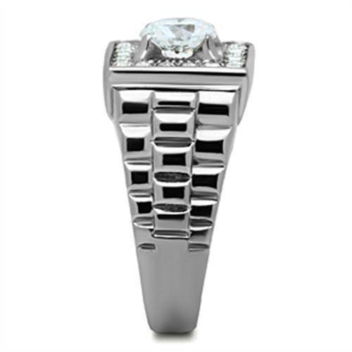 Stylish silver men's ring featuring a square cubic zirconia ring with textured design