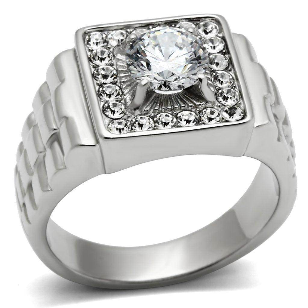 Stylish men's square cubic zirconia ring with intricate settings and shiny finish