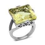 Elegant square yellow gemstone ring for women with a stylish silver band and intricate design