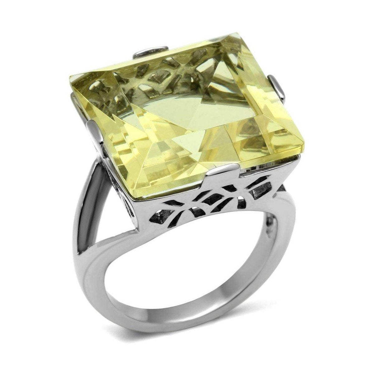 Elegant square yellow gemstone ring for women with a stylish silver band and intricate design