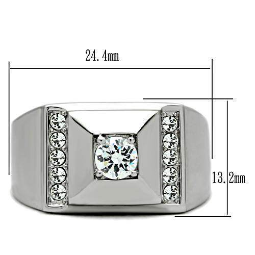 Men's stacked stainless steel ring featuring a central diamond and side crystal accents