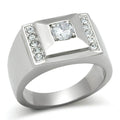 Men's Stacked Stainless Steel Ring with Sparkling Clear Stones and Polished Finish