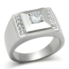 Men's Stacked Stainless Steel Ring with Sparkling Clear Stones and Polished Finish