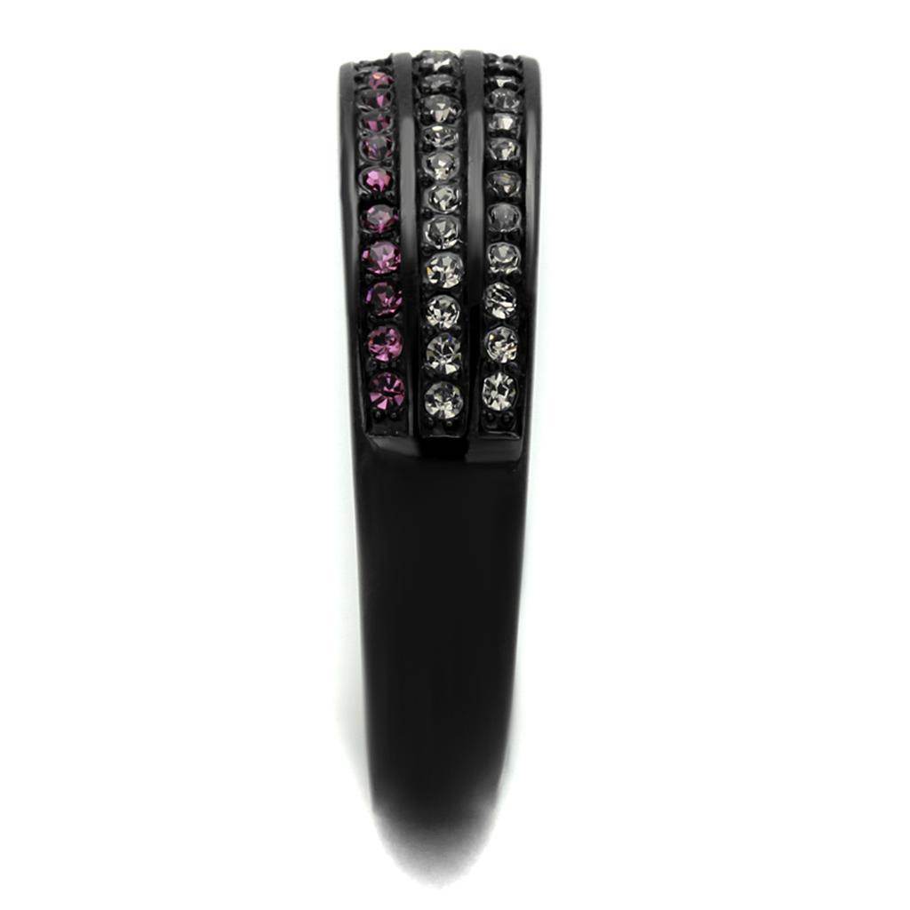 Stainless steel amethyst jewelry ring with black and pink crystals for a stylish look
