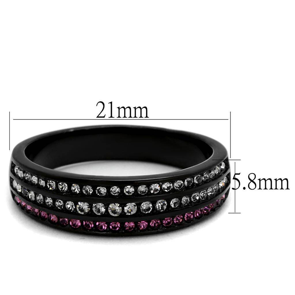 Stainless steel amethyst jewelry ring with three rows of sparkling stones for elegant style
