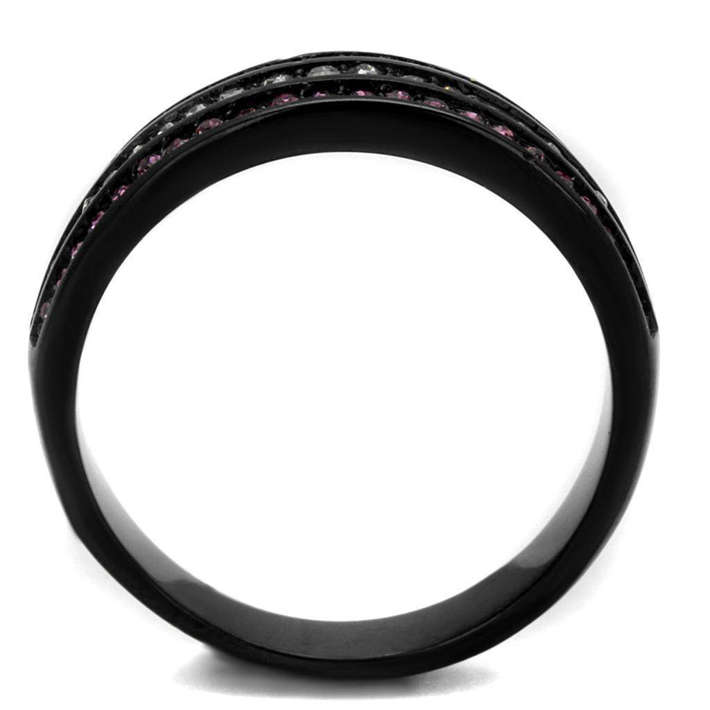 Stylish women's stainless steel amethyst jewelry ring with colorful gemstones for a modern look