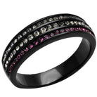 Stainless steel amethyst jewelry ring with black finish and sparkling gemstones for a stylish look
