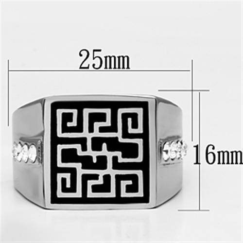 Stainless steel black ring with intricate design and crystal accents for men's jewelry