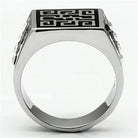Stainless steel black ring with intricate design and polished finish for men's jewelry collection