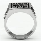 Stainless steel black ring with intricate design and polished finish for men's jewelry collection