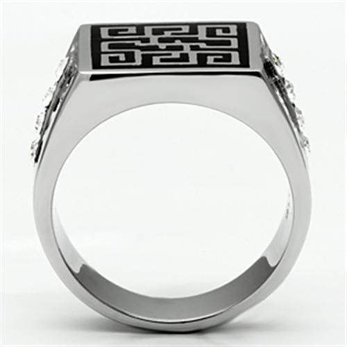 Stainless steel black ring with intricate design and polished finish for men's jewelry collection