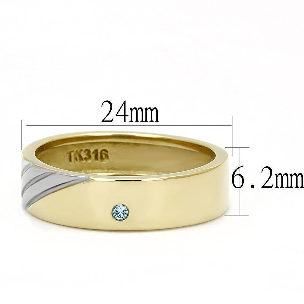 VacationGrabs stainless steel blue gem ring with a polished gold finish and unique design