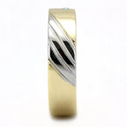 Stainless steel blue gem ring featuring a stylish two-tone design and polished finish