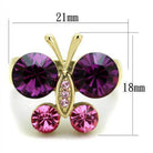 Stainless steel butterfly ring featuring purple and pink crystals for a stylish accessory