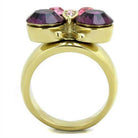 Gold stainless steel butterfly ring adorned with purple and pink gemstones for women