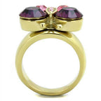 Gold stainless steel butterfly ring adorned with purple and pink gemstones for women