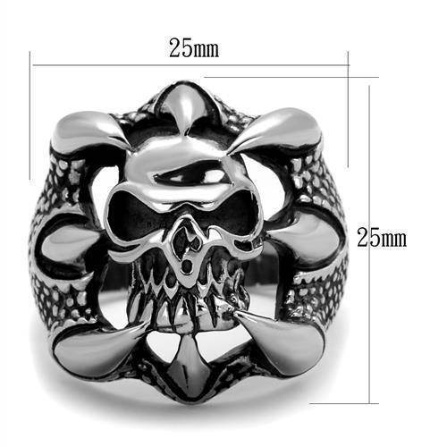 Stainless steel claw ring featuring a skull design with intricate detailing and a bold finish