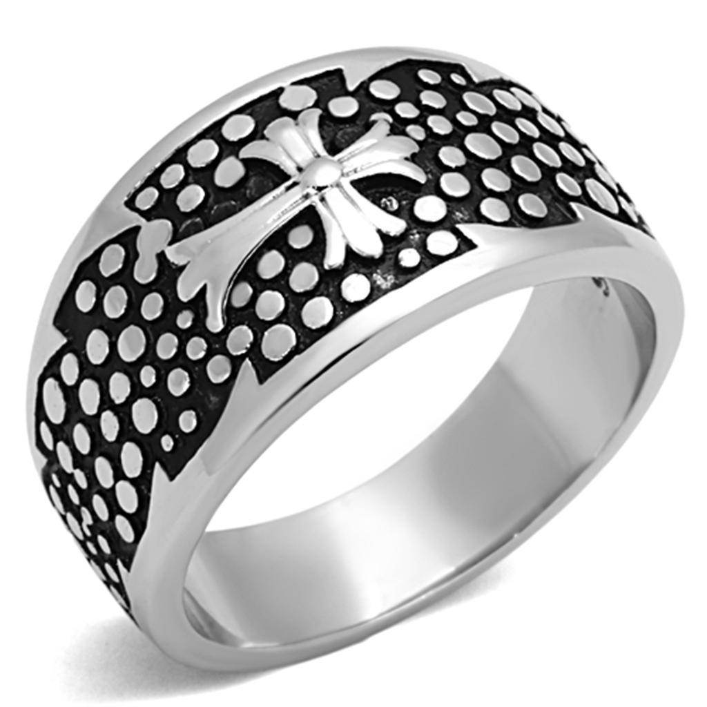 VacationGrabs stainless steel cross ring with intricate design and polished finish for men