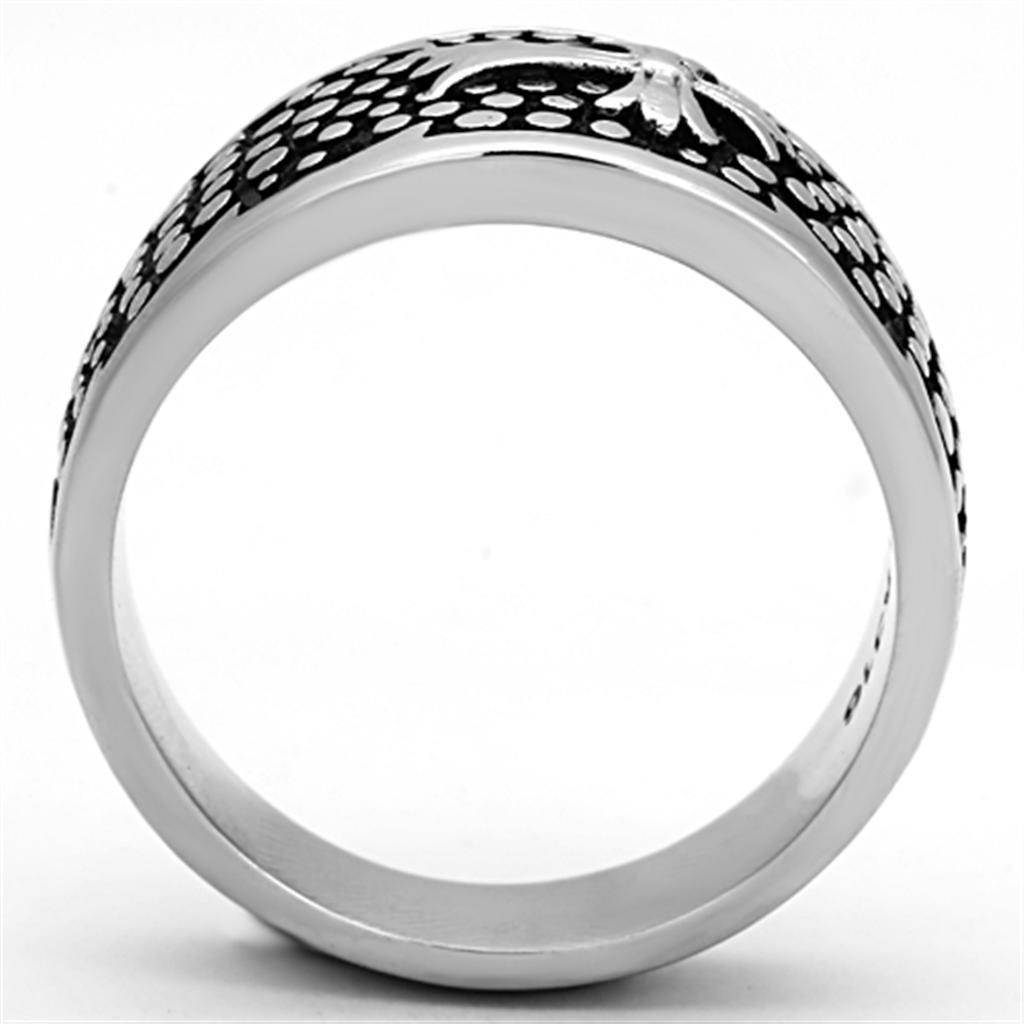 Stainless steel cross ring featuring an intricate design and polished finish for men