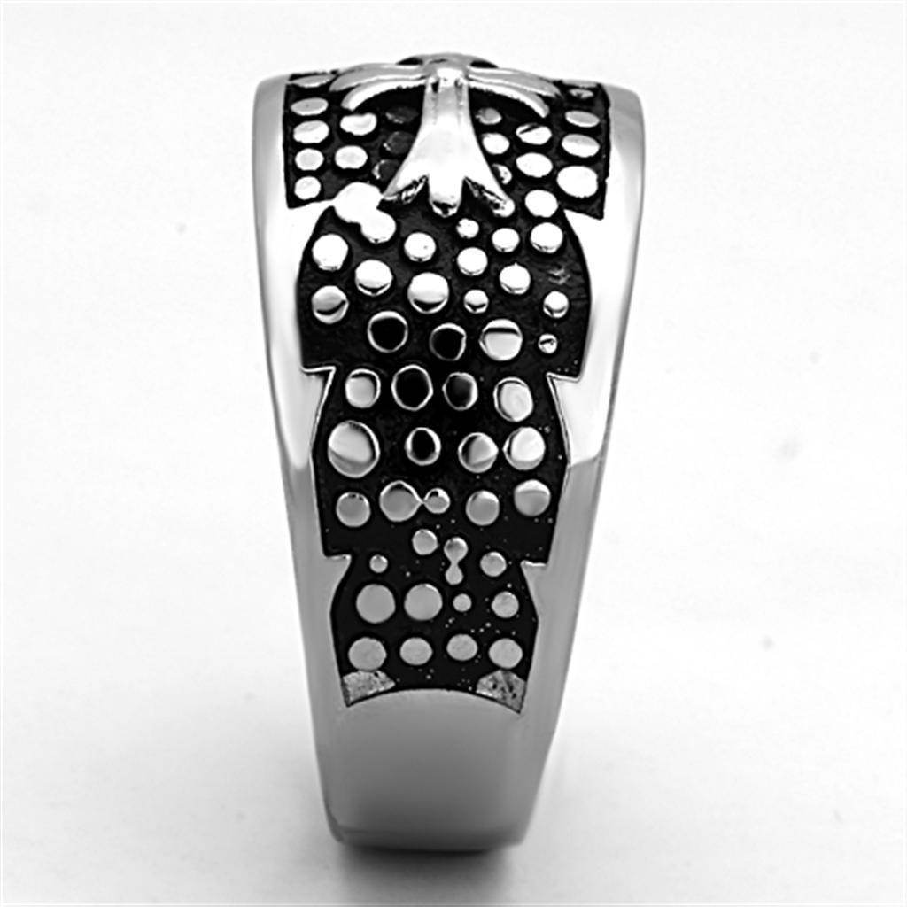 Stylish stainless steel cross ring with unique texture for men's fashion