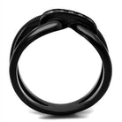 Elegant stainless steel crystal jewelry ring with a sleek black finish for modern women