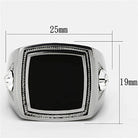 Stylish stainless steel crystal jewelry ring featuring a black stone and detailed accents