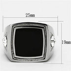 Stylish stainless steel crystal jewelry ring featuring a black stone and detailed accents