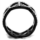 Stylish women's stainless steel crystal jewelry ring with a unique black design and sparkling details
