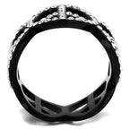 Stylish women's stainless steel crystal jewelry ring with a unique black design and sparkling details