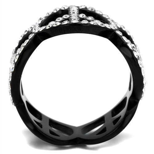 Stylish women's stainless steel crystal jewelry ring with a unique black design and sparkling details