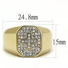 Men's stainless steel crystal jewelry ring with a cross design and diamond-like embellishments