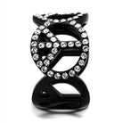 Stainless steel crystal jewelry ring featuring a unique black design with sparkling crystals