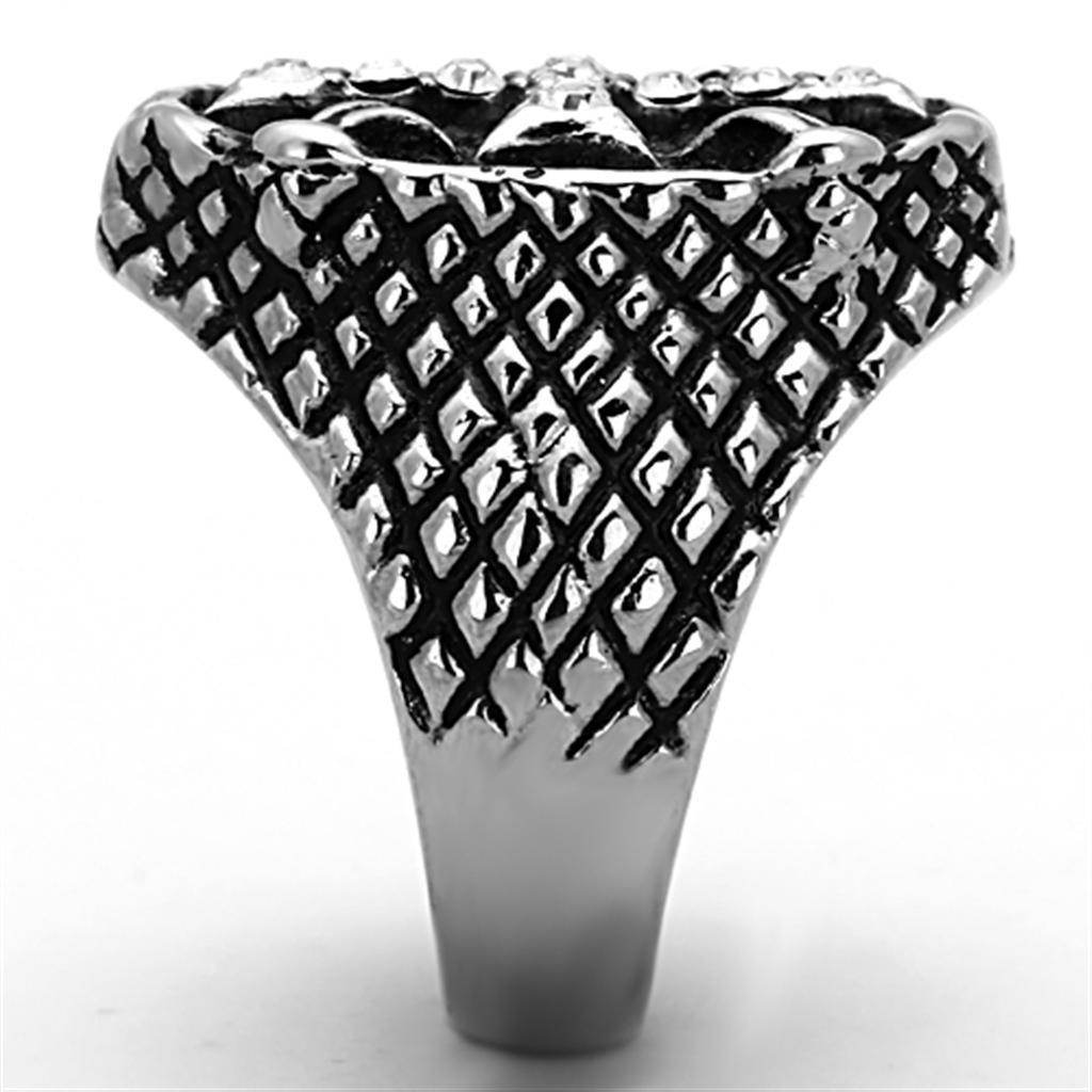 VacationGrabs Men's Stainless Steel Crystal Jewelry Ring with Intricate Design and Polished Finish